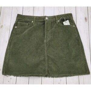 Just USA Corduroy Mini Skirt with Raw Hem in Olive Green Tatiana Denim Size L
